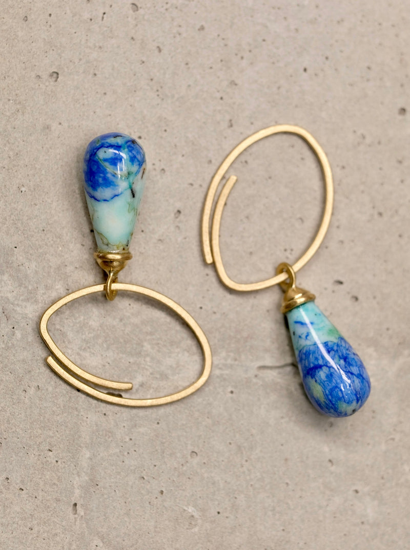 Creolen. 750/-Gold Malachit-Azurit