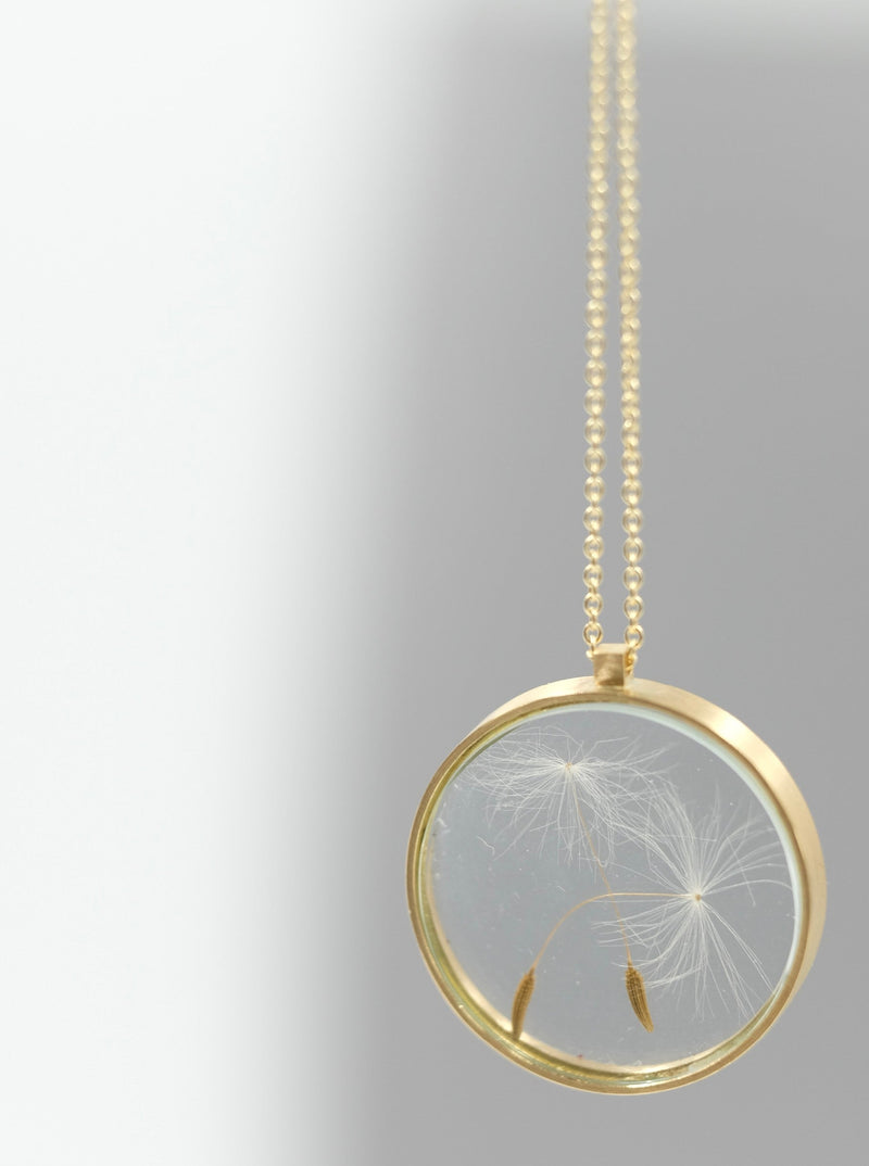 Glasmedaillon 750/-Gold mit Pusteblume