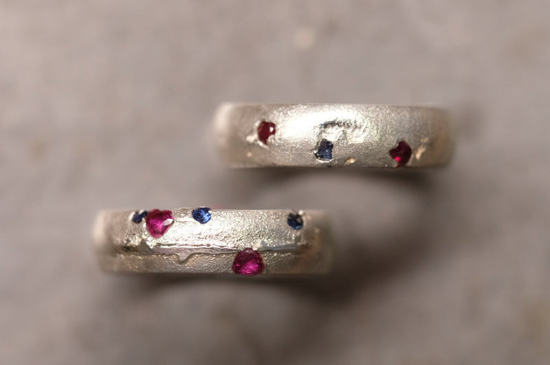 Ringe 925/-Silber eingegossene Rubine Saphire
