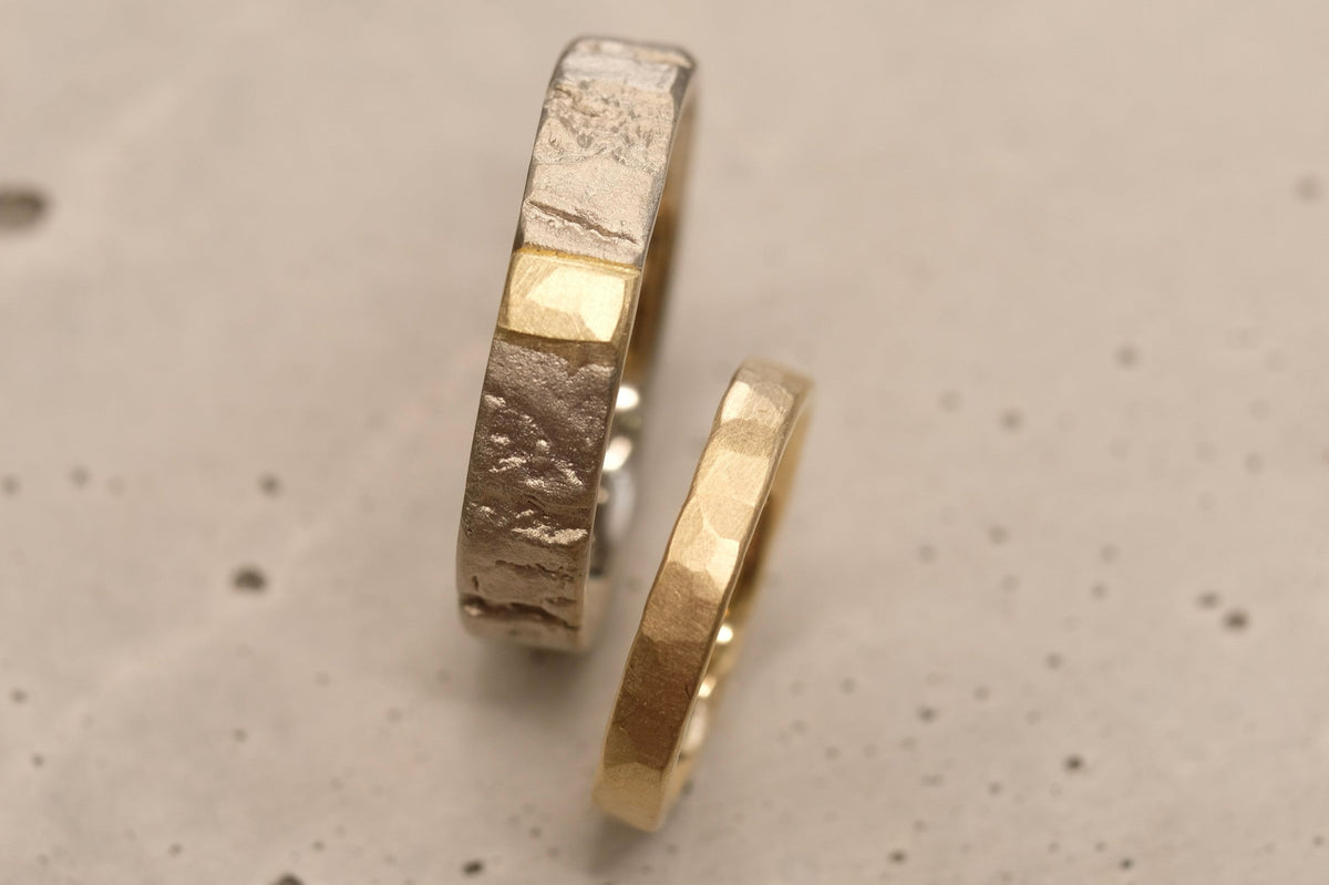 Trauringe 750/-Gold 925/-Silber "Baumrinde"